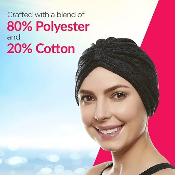 BEEMO Women’s Soft Terry Cloth Turban Head Cover with Knot or Button Front-Black - Picture 7 of 7